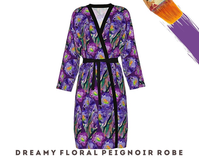 Wearable Art Robe Abstract Clothing Casual or Dress Designer Kimono Luxury Bathrobe Loungewear Beach Coverup Artsy Flower Duster Resort Wear