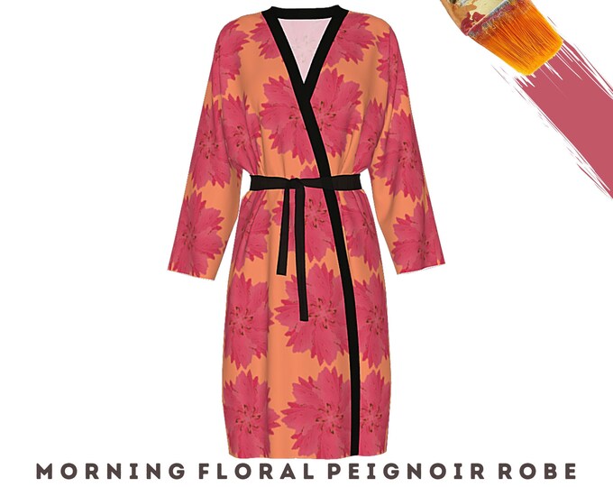 Floral Robe Wearable Art Abstract Designer Kimono Beach Swimsuit Coverup Casual or Dress Modern Colorful Loungewear Duster Luxury Bathrobe
