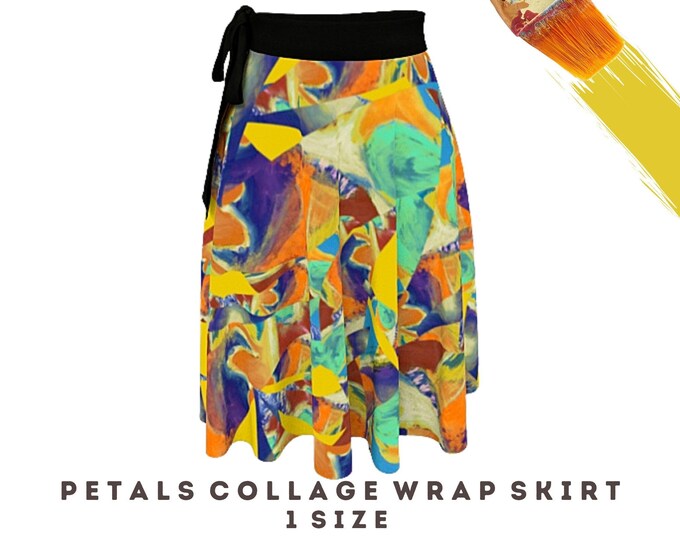 Colorful Wrap Skirt Wearable Art Boho Casual Abstract Designer Stylish Elegant Clothing Beach Wear Modern Fashion Coverup Artsy Dress Skirt
