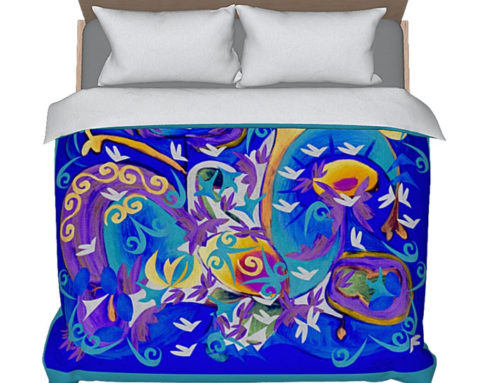 Duvet Cover King Queen Bedding Colorful Luxury Abstract Art Bedroom Decor Boho Bird Design Unique Artsy Bed Cover Modern Home Decorating