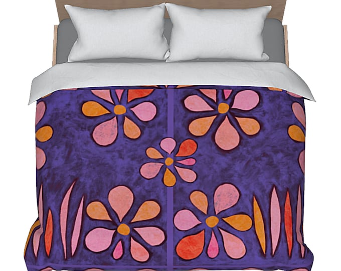 Bed Duvet Artistic Colorful Flower Print Bedding Bright Spring Summer Designer Luxury Comforter Cover Retro Boho Unique Artsy Bedroom Decor