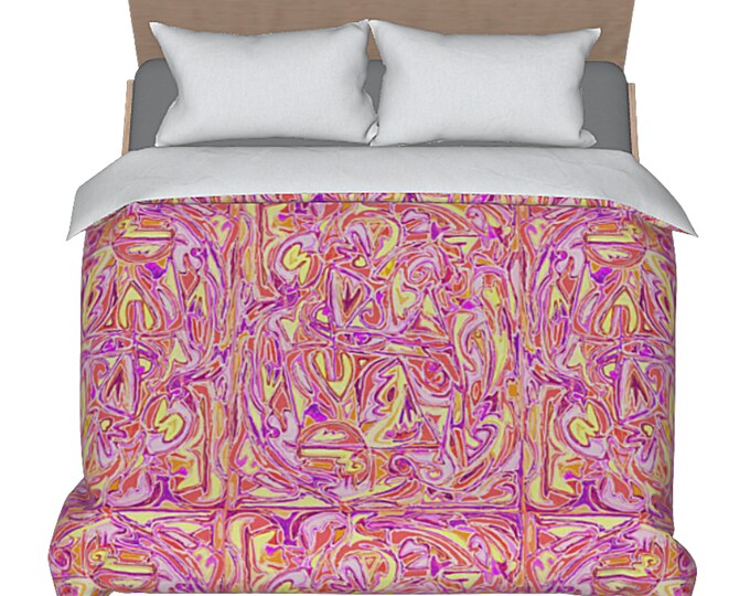 Unique Artistic Duvet Colorful Artsy Abstract Designer Spring Summer Luxury Bedding Retro Boho Funky Bed Comforter Cover Chic Bedroom Decor