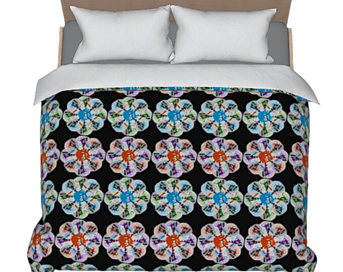 Unique Bedding Abstract Art Duvet Colorful Designer Luxury Flower Print Bed Cover Modern Boho Bedroom Decor Retro Artsy Chic Comforter Cover
