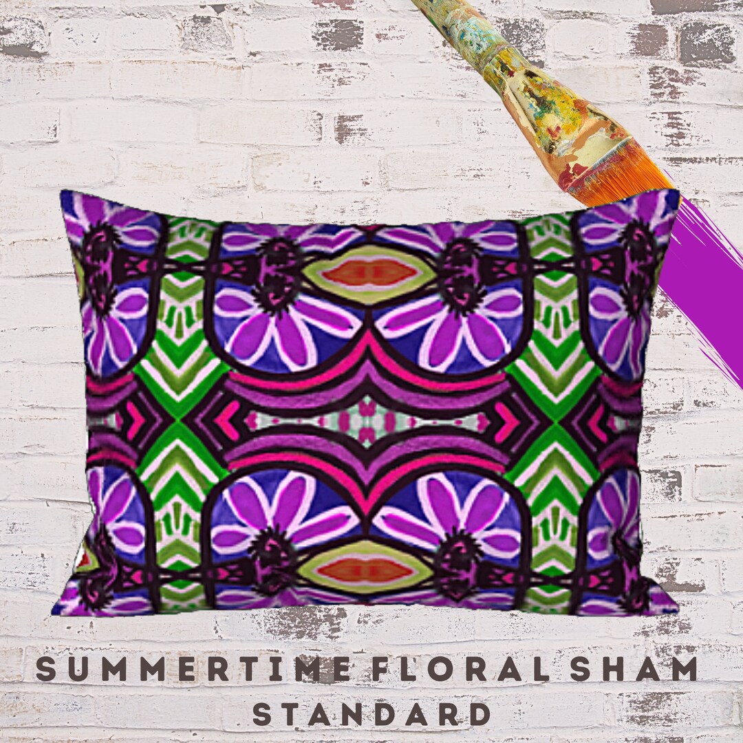 Abstract Art Sham, King Pillow Sham, Standard Sham, Boho Bedding, Flower Design Sham, Designer