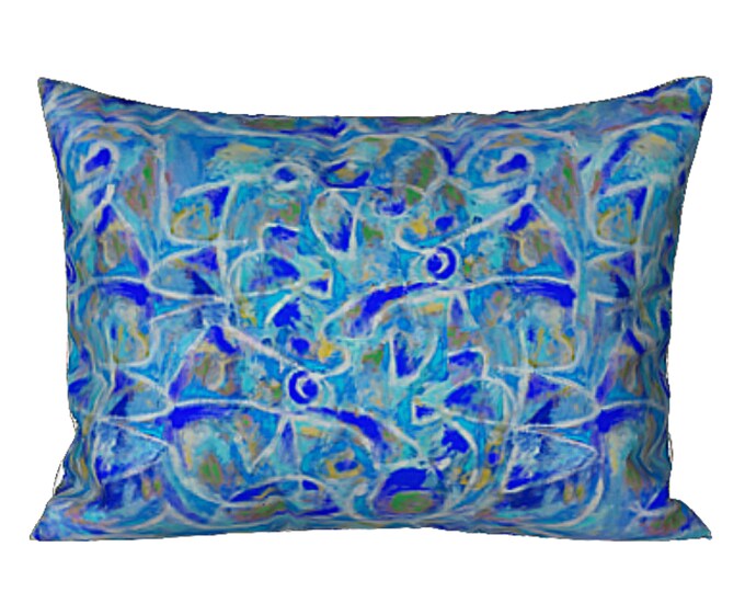 Blue Standard Sham King Pillow Cover Colorful Abstract Art Bedding Designer Pillow Sham Boho Design Luxury Bedroom Decor Artsy New Home Gift