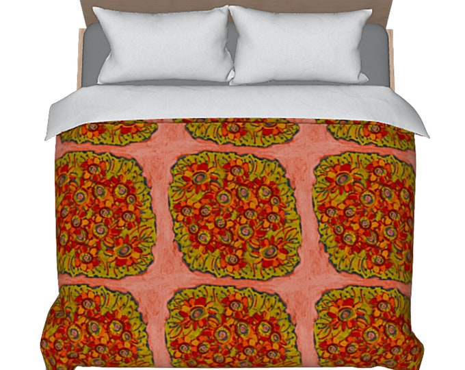 Duvet Bed Cover Colorful Unique Artsy Bedroom Decor Cotton Sateen Spring Flower Pattern Artist Designed Twin Full Queen King Boho Bedding