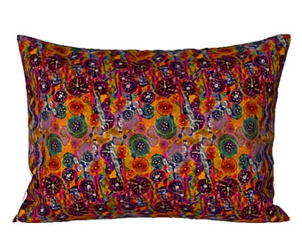 Colorful King or Standard Pillow Sham Abstract Flower Art Bedding Designer Decor Boho Retro Artistic Bedroom Luxury Artsy Housewarming Gift