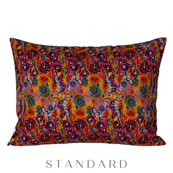 Colorful King or Standard Pillow Sham Abstract Flower Art Bedding Designer Decor Boho Retro Artistic Bedroom Luxury Artsy Housewarming Gift