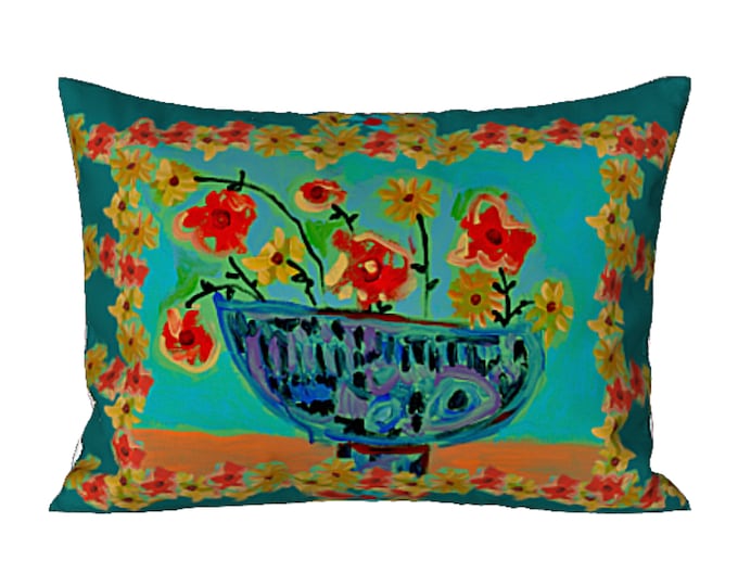 Colorful Bed Sham Abstract Art Flower Pillow Cover Designer Bedding Boho Artsy Retro Decor Modern Luxury Gift Chic Unique Stylish Bedroom