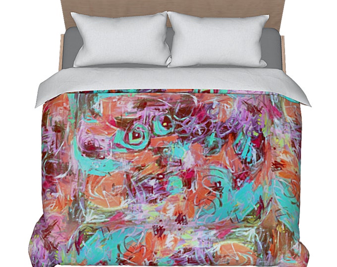 Art Duvet Abstract Colorful Designer Bed Comforter Cover Luxury Artistic Modern Boho Bedding Unique Artsy Funky Retro Bedroom Home Decor