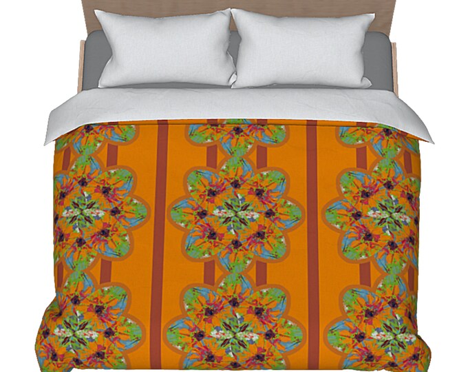 Floral Duvet Abstract Art Spring Summer Bedding Unique Artistic Designer Bed Comforter Cover Cotton Sateen Colorful Decorative Flower Design