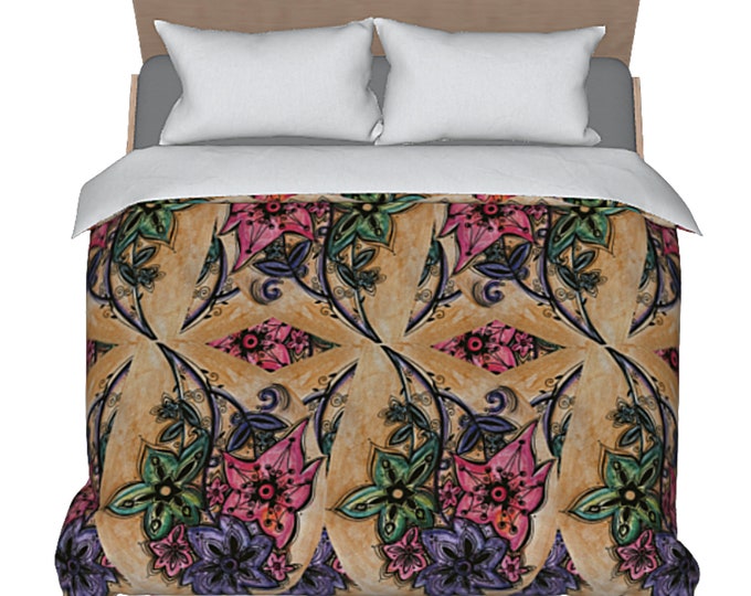Colorful Duvet Bedding Designer Luxury Bed Cover Abstract Flower Bedroom Decor Modern Art Boho Retro Comforter Cover Artsy Home Decorating