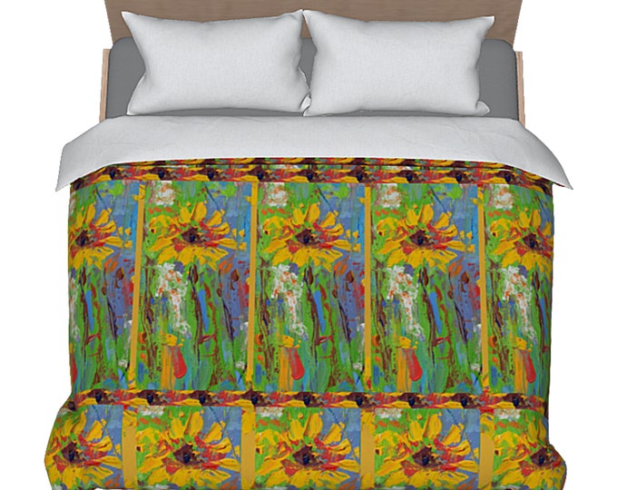 Floral Duvet Abstract Art Colorful Bright Bedding King Queen Full Twin Cotton Sateen Modern Bed Comforter Cover Unique Artsy Bedroom Decor