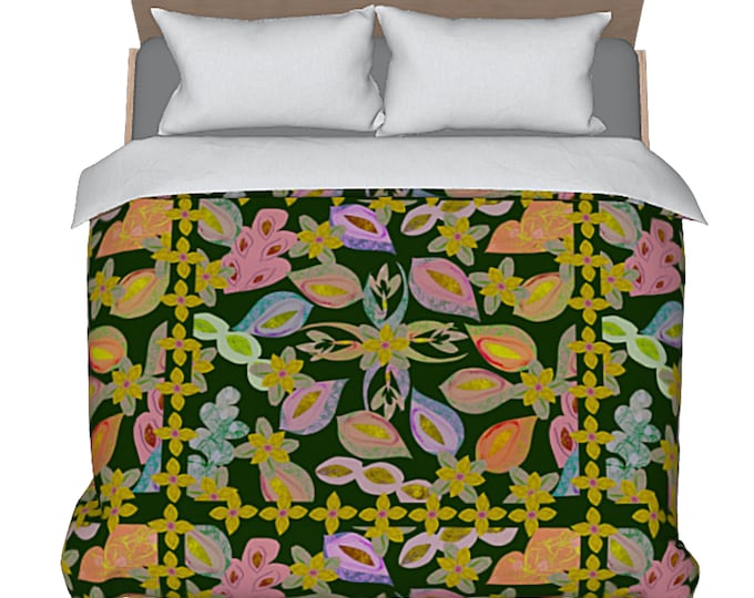 Art Duvet Abstract Decorative Colorful Unique Bedding Cotton Sateen Spring Flower Design Boho Retro Bed Comforter Cover Artsy Bedroom Decor
