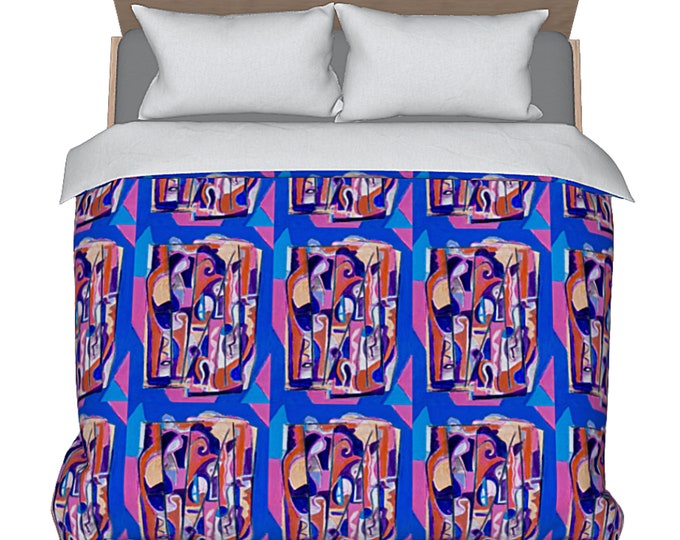 Modern Art Duvet Colorful Unique Abstract Designer Bedding Funky Retro Boho Comforter Cover Artistic Home Decorative Chic Bedroom Decor