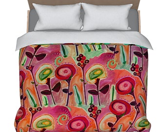Colorful King Duvet Queen Bedding Designer Luxury Bed Cover Abstract Bed Decor Modern Art Boho Duvet Artsy Flower Retro Bedroom Decorating