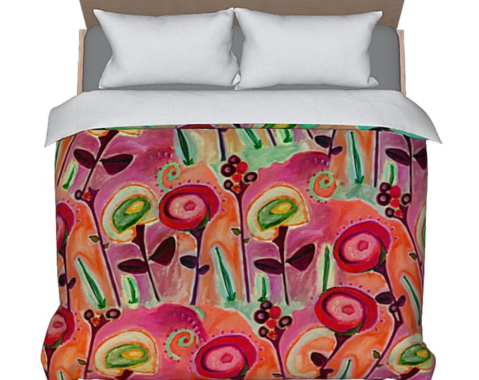 Colorful King Duvet Queen Bedding Designer Luxury Bed Cover Abstract Bed Decor Modern Art Boho Duvet Artsy Flower Retro Bedroom Decorating