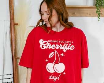 Camiseta retro con cerezas, camiseta vintage con cerezas, camiseta estampada con cerezas, camiseta veraniega moderna, camiseta playera, camiseta unisex con colores cómodos