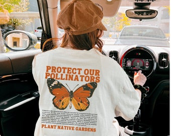 Camiseta Protect Pollinators, Camiseta Plant Native, Presente de jardinagem, Jardinagem sustentável, Camiseta Butterfly, Camiseta Comfort Colors Unissex