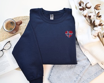 Norwegian Flag Unisex Crewneck Sweatshirt, Sweater, I Love Norway, Heart Flag