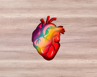 Holographic Anatomical Heart sticker, Durable sticker, Vinyl sticker, Laptop Sticker