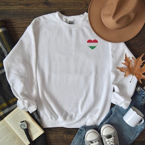 Hungarian Flag Embroidered Unisex Crewneck Sweatshirt, Sweater, I Love Hungary, Heart Flag