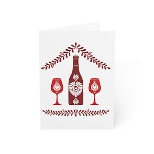 Vinho noturno - cartão de felicitações, cartão de feriado, cartão de dia dos namorados, cartão de aniversário, aniversário, comemoração, interior em branco, 5 x 7 polegadas
