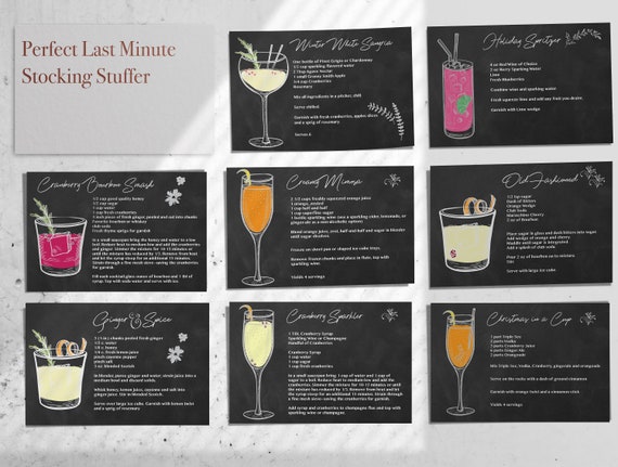 Holiday Cocktail Recipe Card Set of 8 Last Minute Stocking - Etsy