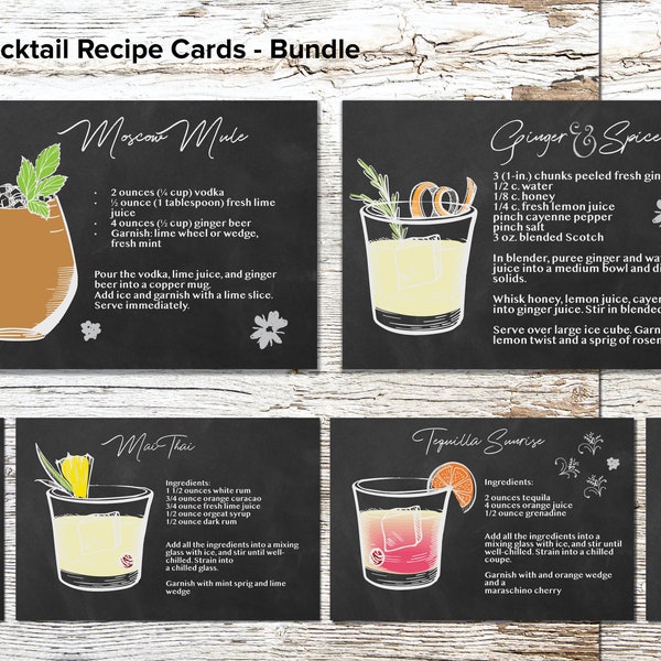 Drink Recipe Cards Etsy