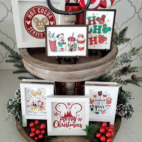 Disney Christmas Tiered Tray | Mini Disney Signs | Disney Hot Cocoa Bar | Disney Christmas Decor | Mickey Christmas Decor | Disney Home