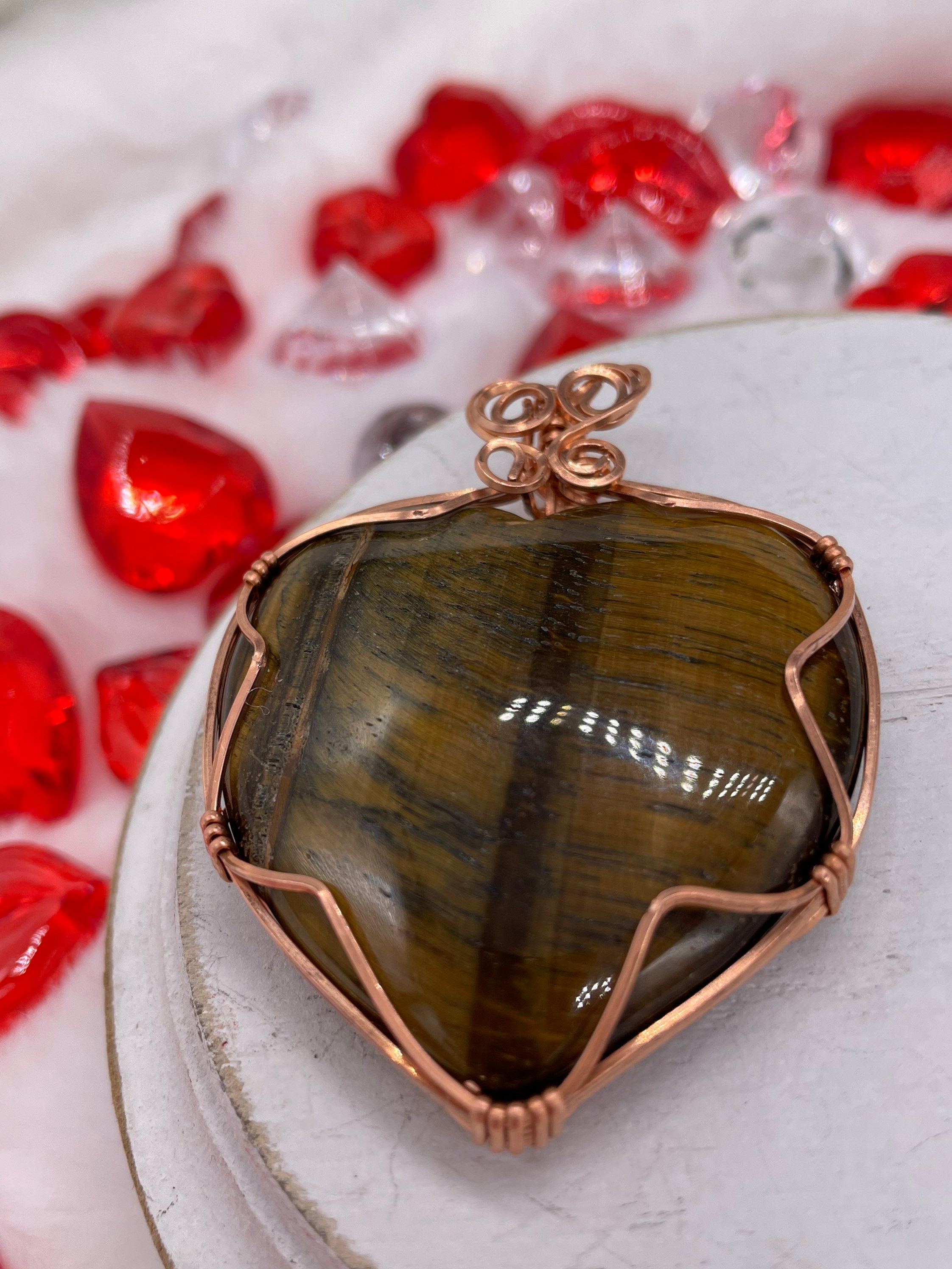 Handcrafted Wire Wrapped Tigers Eye Heart Tiara wire-wrapped-raw-tigers-eye-  main image 4