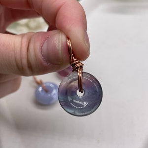 Blue Fluorite Coin Necklace - Fluorite Jewelry - Crystal Coin Necklace - Fluorite Necklace - Copper Wire Wrapped Necklace