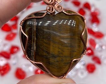 Tigers Eye Heart Necklace - Tigers Eye Necklace - Wire  display picture 1