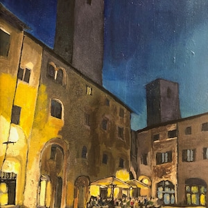 Evening in Piazza Cisterna, San Gimignano, Italy