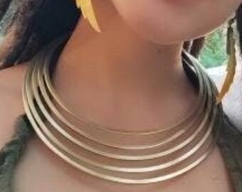 Gargantilla Latón / Collar Étnico/Multilínea/Joyas Tribales/Color Oro/ Urban Jewelry/Underground