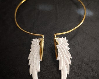 GARGANTILLA/Collar/Cuerno de búfalo de agua/Choker/Metal de latón/Sin níquel/Ajustable/Joyas ALAS/Elegante/Joyas oscuras/Extravagante/Boho