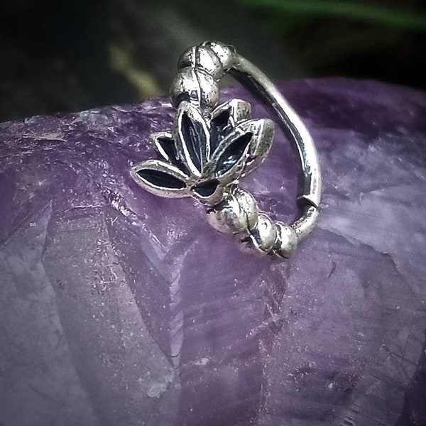 Anillo de plata de ley para la nariz de 0,8 mm de grosor/Anillo de plata de loto/Hermoso/Pin de nariz/Vintage