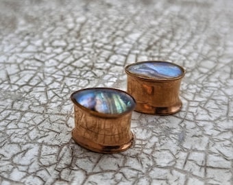 Rose Gold PVD Steel PLUG/Body Jewelry/10 mm Diameter/ Sold by Pair/Abalone Shell Jewelry/Drop Design/Ear Stretcher/Unisex/Tribal/Bohemia