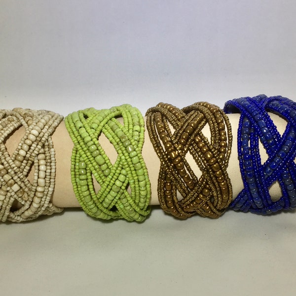 Vintage Woven Wire Beaded Cuffs, YOUR CHOICE of Colors