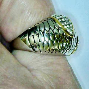 CLOSEOUT Year of the Snake Dome Ring, two tone, crystal accents, Unisex Only Size 7 or 10
