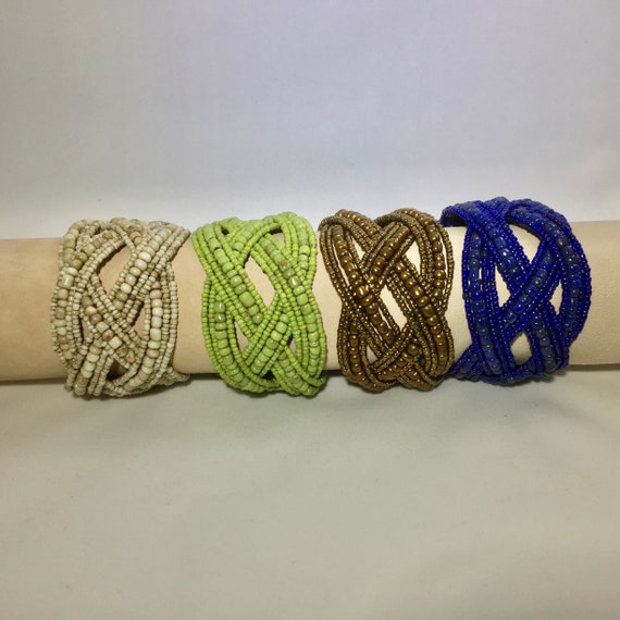 Vintage Woven Wire Beaded Cuffs, YOUR CHOICE of Co