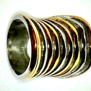 3 Color Stackable Look Ring, Silver with Rose and yellow Gold plating, 30mm long, US size 6.5, Wavy Multi Ring Look for a low price