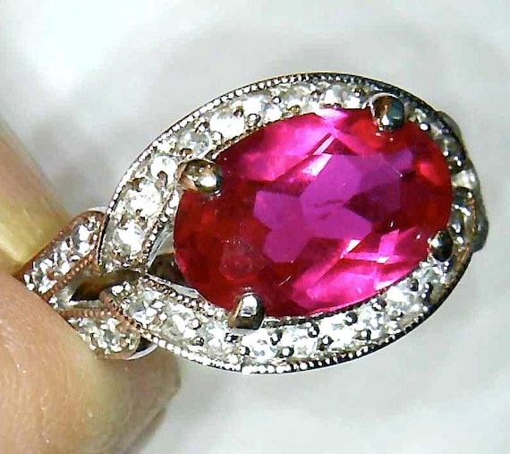 Classic Red Ruby color Ring, Set in 925 Sterling … - image 1