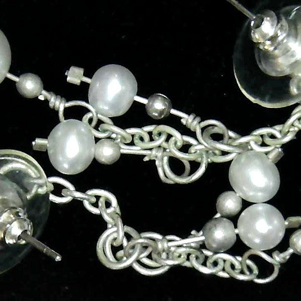 Vintage White Pearl Drop & Dangle Earrings, Silver fill Posts and Lever back styles, cuktured Freshwater round and potato shape Pearls