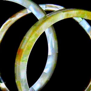 South Sea MOP mosaic Bracelet/Cuff, select from 3 colors,Sunset, Champagne or Wedding White, size 8-8.5, 3/8 inch wide, 2 13/16 dia.
