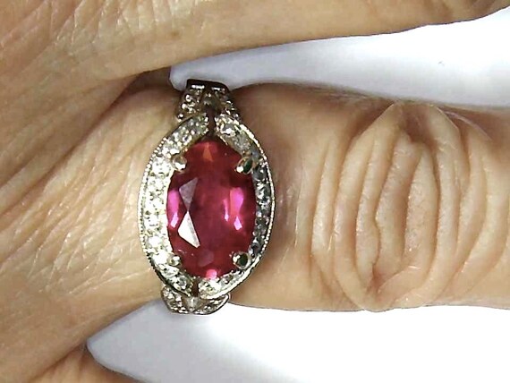 Classic Red Ruby color Ring, Set in 925 Sterling … - image 2
