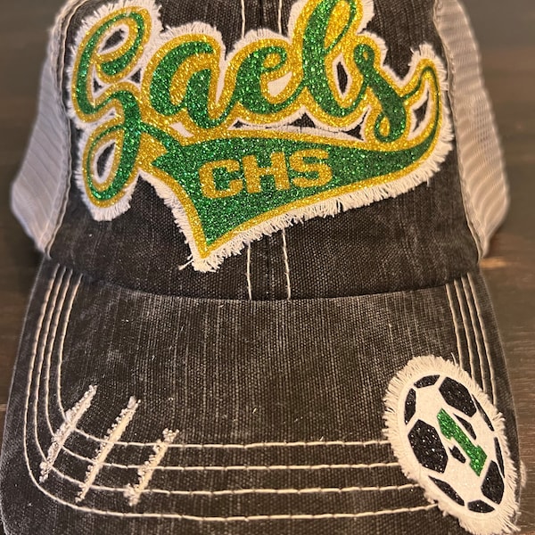 Distressed Ponytail Baseball Cap: Glitter Team Logo, Sports Mom