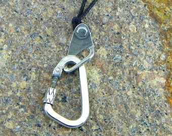 Big Carabiner + spit , Pendant in Silver 925 - Climbing jewelry