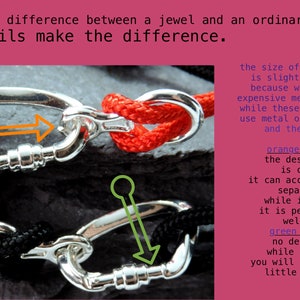 May include: Two silver clasps with red and black rope. The top clasp is cut and can separate, while the bottom clasp is welded. The text "The details make the difference." is above the image.