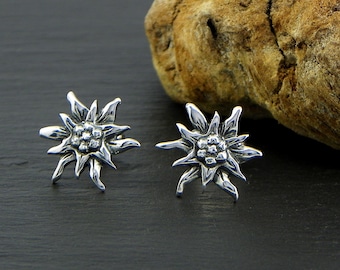 Edelweiss Earrings lobe - in 925 Silver blackened